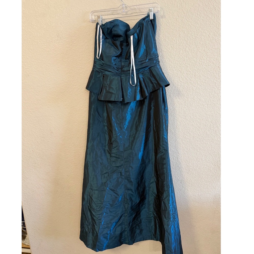 Belsoie Strapless Teal Satin Peplum Evening Gown Szโ 14 - Picture 3 of 11